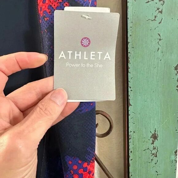 Athleta Electro Ankle Tight Size L. Vibrant Cobalt Blue Mesh Panel. NWT - Picture 6 of 7